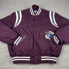 Vintage Holloway Blank Letterman Jacket Mens L Maroon Wool Leather Trim Varsity
