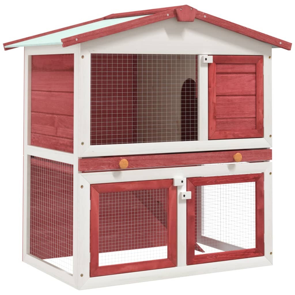 Gabbia Conigli Legno vidaXL Rossa 3 Porte - Prezzo Offerta Online
