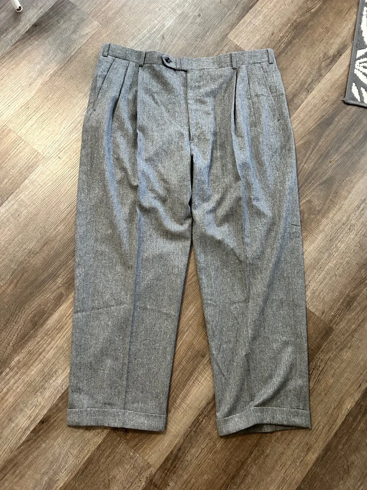Oxxford Clothes Burnham gray wool flannel pleated trousers pants 42R 42 28 - Image 3 of 4