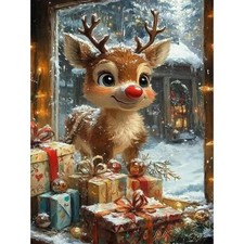 Diamond Art Kits for Adults, Christmas Deer Diamond Painting Kits Full Roundd