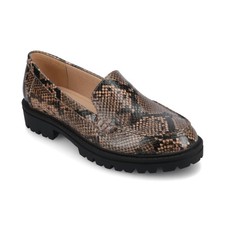 Women's Journee Collection Erika Lug Sole Loafers Snake Brown