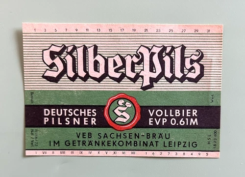 GDR / VEB, beer label - BeerLabel, Sachsenbräu, Leipzig, Silberpils #1930#