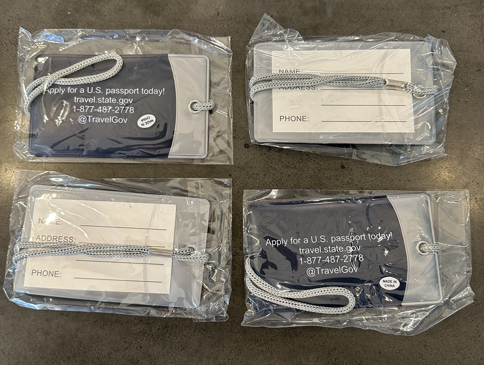 Tags Travel Tags Navy Blue & Gray With Braided Loop New!!
