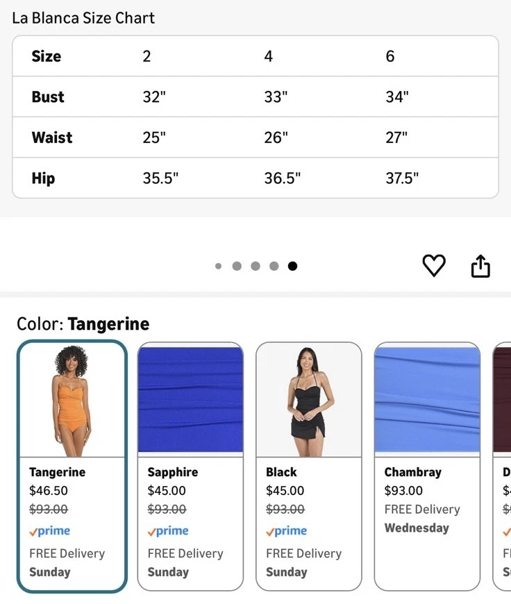 NWT $93 Sz Small US 4 ❤️ La Blanca Womens Bright Orange Fitted Tankini Top - Image 2 of 4