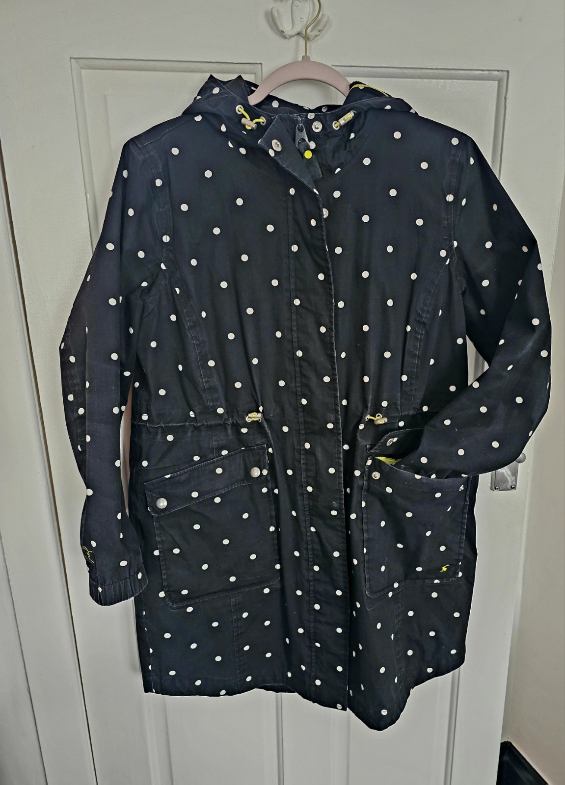 Joules Navy Polka Dot Waterproof Parka Jacket UK 14 - Good Condition