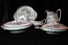 ANTIQUE PEKIN BY BEECH & HANDCOCK CHINESE SCENES 5 RARE SERVING PIECES