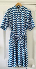 Uniqlo Marimekko Womens Blue White Short-Sleeved Linen Blend Dress L UK 14 EU 42
