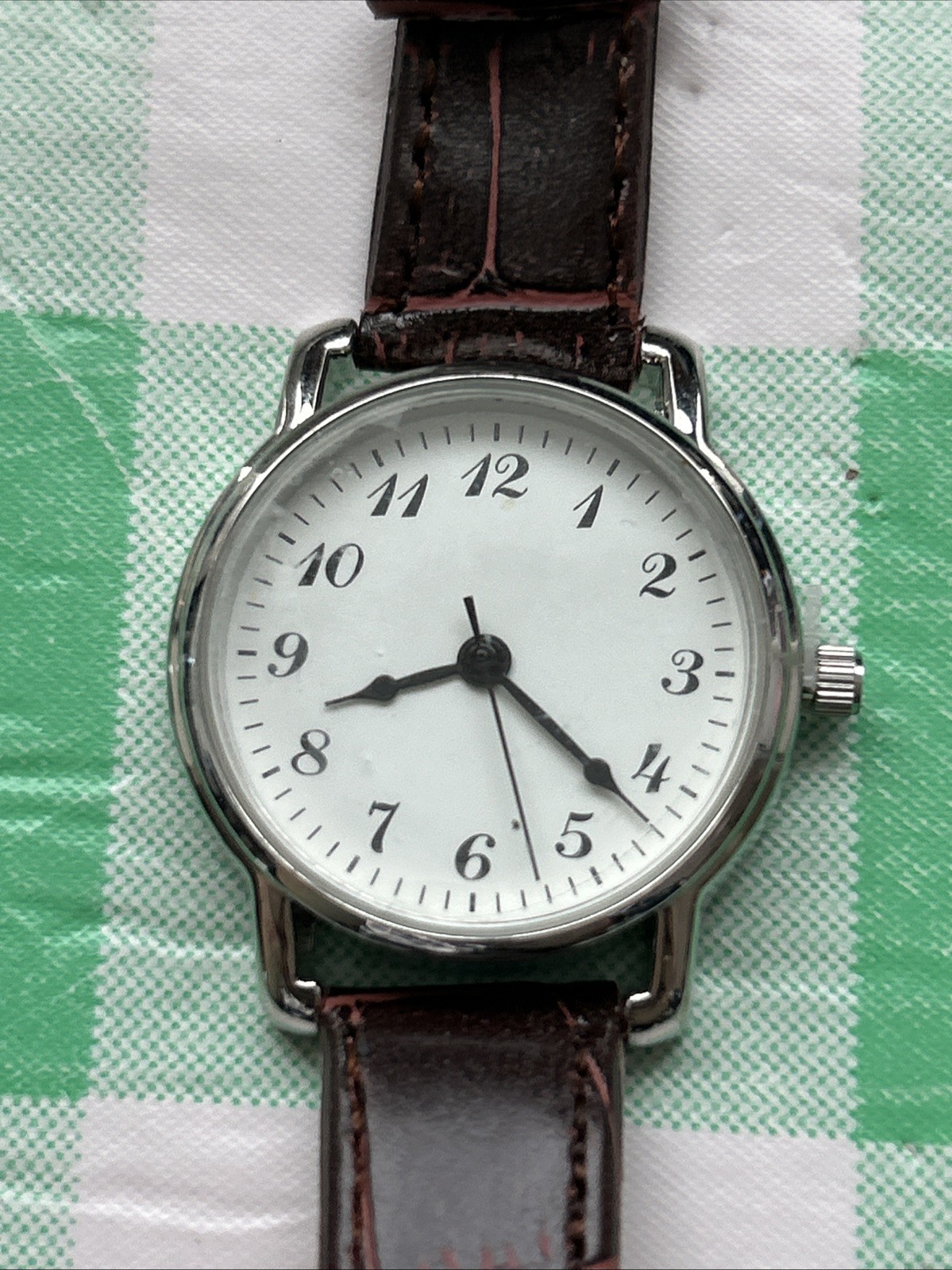 Silver Tone Brown Band Womens Quartz Watch