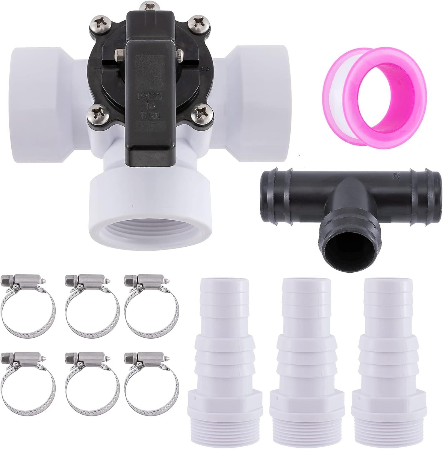 3 Way Diverter Water Valve 1 1/2" Female Universal Combo Hose Adapter with Hose