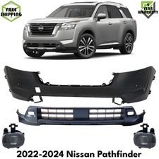 Front Bumper Cover Primed Plastic & Fog Lights Kit For 22-24 Nissan Pathfinder