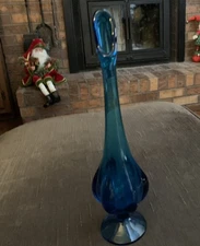 Vintage Mid Century Modern Blue Viking Swung Vase No Chips Or Cracks 11 inches