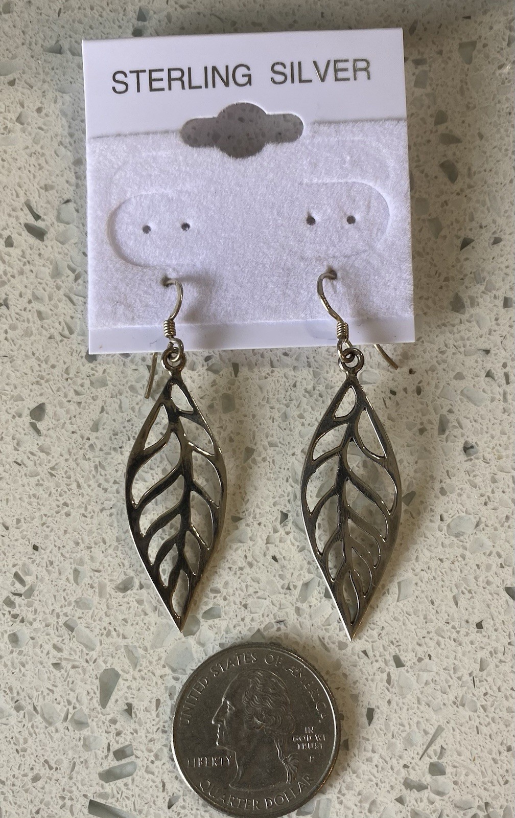 Beautiful Sterling Silver Leaf Dangle Hook Earrin… - image 1