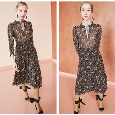 ULLA JOHNSON Izar Silk Midi Dress Floral Paisley Pink Black Sz 4 $478 {Y41}