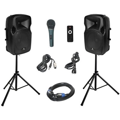 PRORECK 1000W 12'' PA System Kids Party Bluetooth DJ Speakers w/ Stand Mic