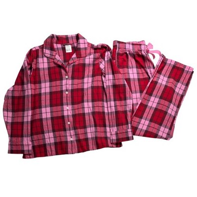 Lands End Womens Pink Plaid Cotton Pajama Set 2pc Small 6-8 lounge Sleepwear