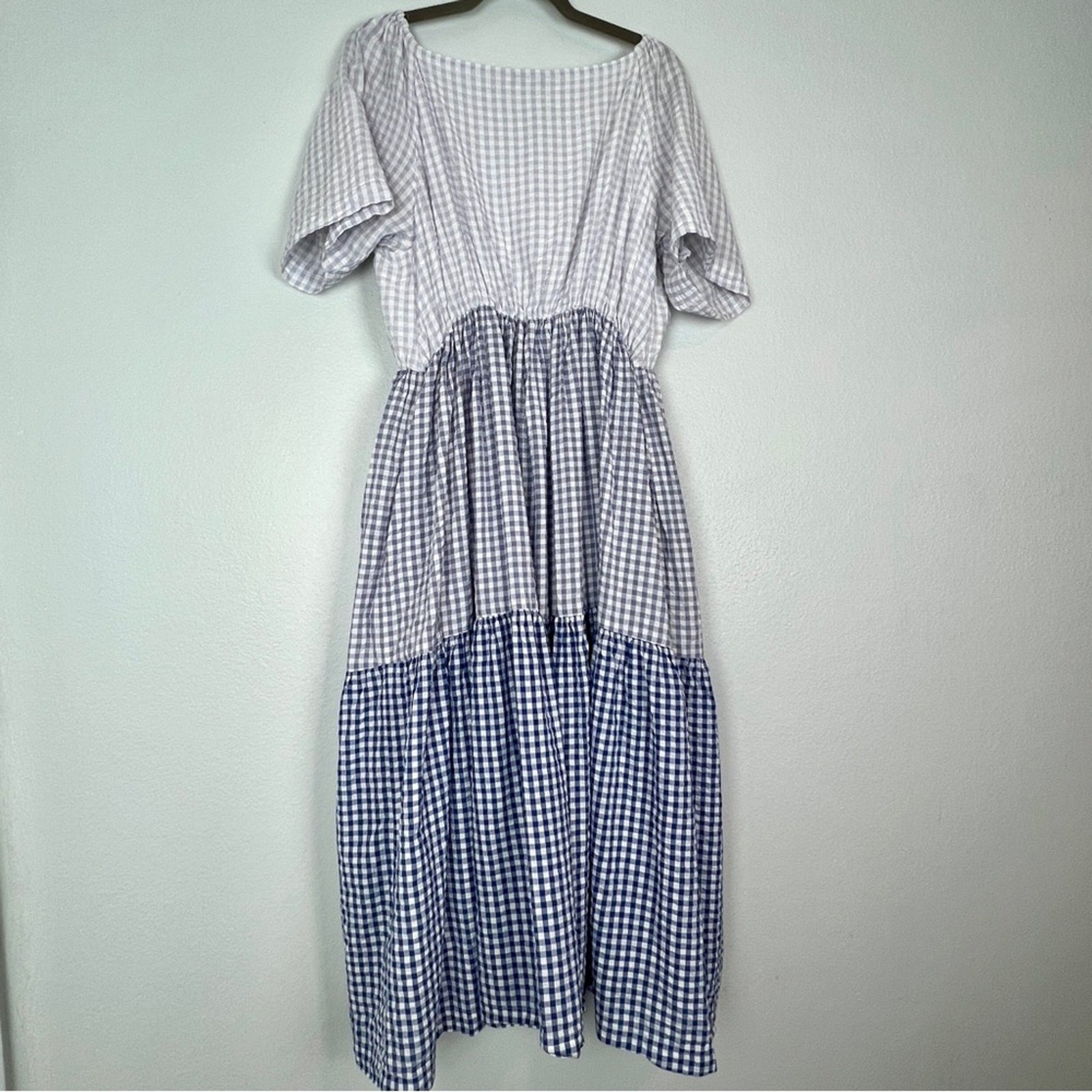 Madewell Patchwork Gingham Button-Front Tiered Mi… - image 8