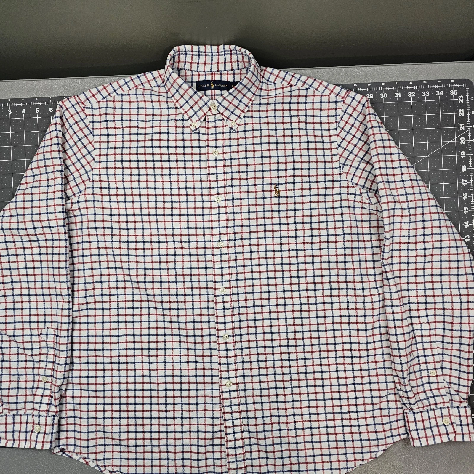 Polo Ralph Lauren Shirt XL Windowpane Plaid Preppy Academia Custom Fit Dadcore