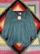 NWT Sage+Paige Women's Medium Emerald Green Dress Short Puff Sleeves 