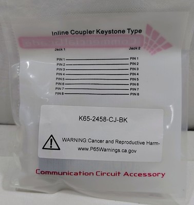 Lot of 25 Primus Cable Cat6 Inline Coupler Keystone Jack RJ45 K65-2458-CJ-BK