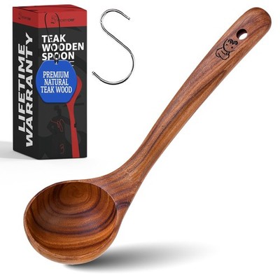 PriorityChef Premium Large Handcrafted Teak Wooden Ladle Soup Spoon Tool