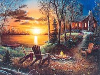 Diamantmosaik-Stickerei „Seehaus Am Kamin“, 30 X 40 Cm