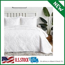 White Quilt King Size - Damask Ultrasonic All Season Bedspread King, Soft Lightw