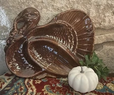 Vintage Turkey Shaped Serving Plate Platter Brown 13.5x10 Excellent Condition