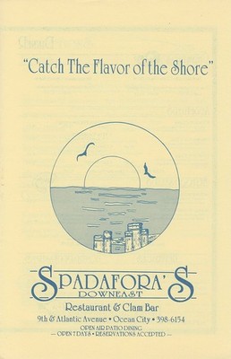 Ocean City NJ Spadafora's Downeast Restaurant Menu Circa 1990