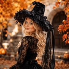 Halloween Witch Hat Gothic Wizard Hat Headwear With Detachable Bow FREE SHIPPING