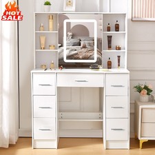 White Vanity Set  Led Lights Makeup Desk Mirror Dressing Dresser Table For Gift