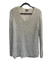Apt. 9 Womens XL Gray Silver Sequins Lined Sweater V Neck Slits #4834