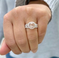 14K WHITE GOLD ROUND NATURAL MORGANITE AND CVD DIAMOND ENGAGEMENT RING 3.25CTW