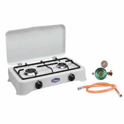 Parker Gaskocher 2-flammig 50 mbar + IGT Regler m. Anzeige + 150 cm Schlauch