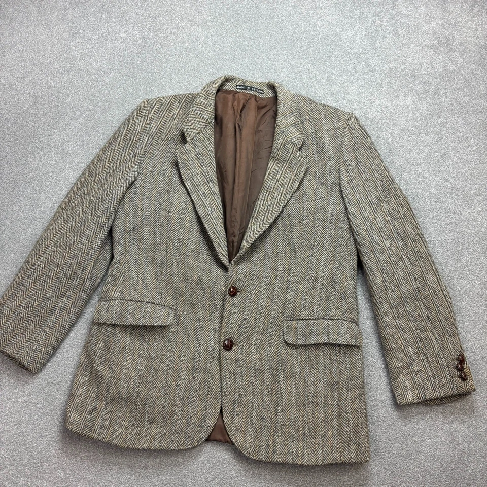 Harris Tweed Jacket Adult 40R Grey Country Hunting Outdoors Weave Blazer Men* - Image 2 of 4