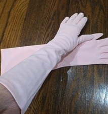Vtg Pink 16" Elbow Gloves Crescendoe "Leather Tailored" Nylon Size 7.5 Caresse