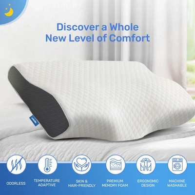 | DERILA  | Memory Foam Pillow OR Additional Pillowcase. Ergonomic Neck Support