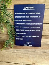 Ministry Of Defence Warning Restricted Area  Steel Sign 12 x 8 inches 