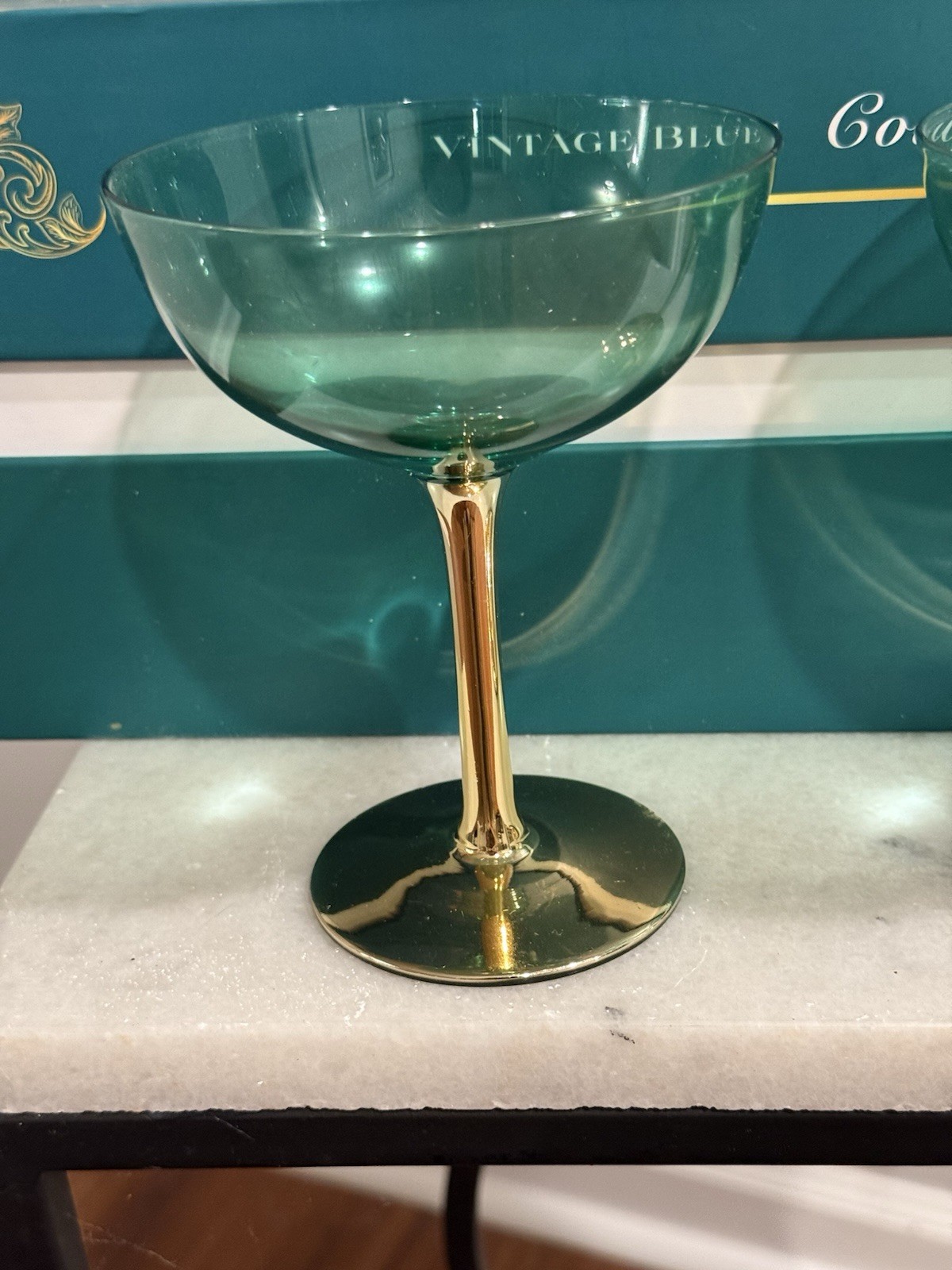 The Wine Savant Green Gold Coupe Art Deco Champagne Glasses Set Of 4 Gift Box