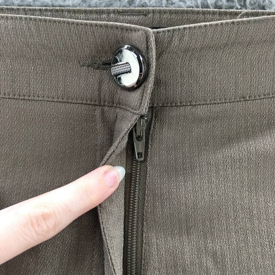 Pantalones chinos tribales para mujer 10 (real 33x29) marrón tiro medio frente plano cremallera mosca Foto 3 de 4