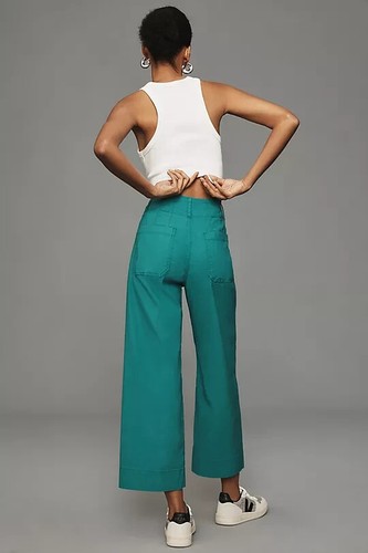 Anthropologie Maeve 31P The Colette Cropped Wide-Leg Pants 31 P Emerald Green