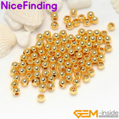 14K Yellow Gold Filled Ball Smooth Spacer Loose Beads Jewelry Making 100 Pieces