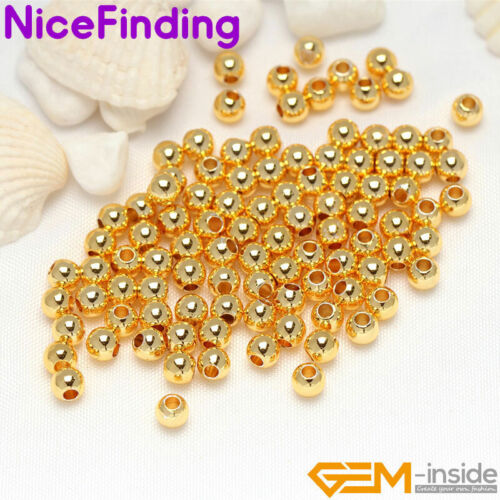 14K Yellow Gold Filled Ball Smooth Spacer Loose Beads Jewelry Making 100 Pieces - Afbeelding 1 van 27