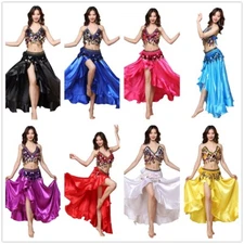 Women Belly Dance Costume  Top&Skirt&Hip Scarf Stage Performance 3pcs Set