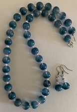 18" Blue and White Glass Beaded Necklace and Earring Set