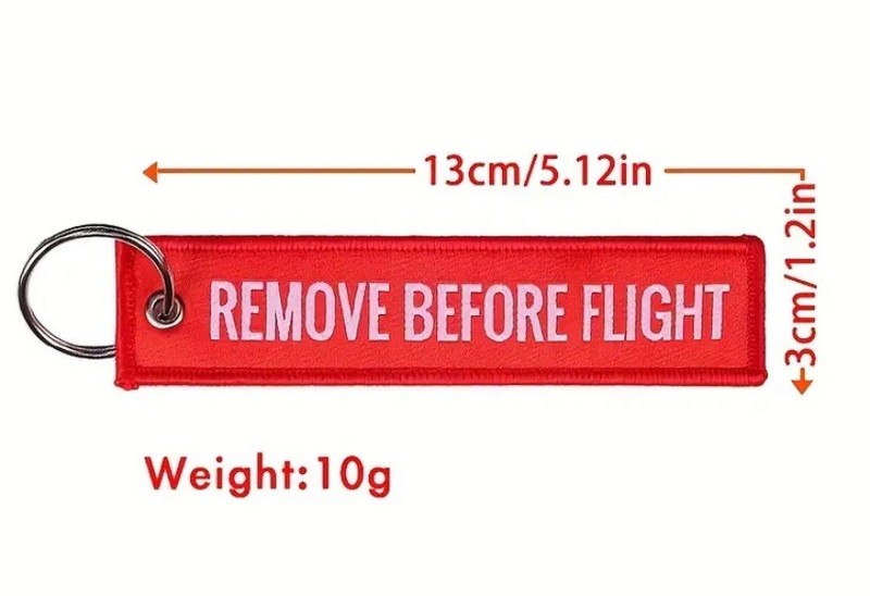 REMOVE BEFORE FLIGHT Red Tag White Key Chain Tag Zipper Pull 5" x 1" 13 x 3cm