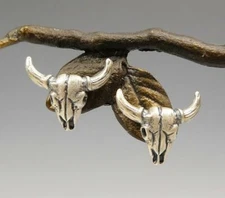 Handmade Sterling Silver Goat Ram Bull Head Skull Small Stud Post Earrings