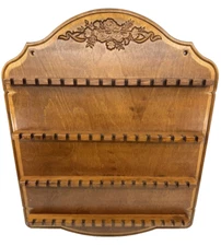 LARGE Vintage SOUVENIR Collectible SPOON RACK Wooden WALL Holder 64 Slots BOHO