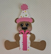 Birthday Present Girl Bear. Scrapbook, Card Making Paper Piecing