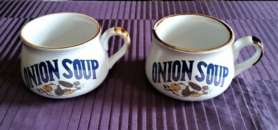 VTG FESTIVAL GRES STONE WARE KOREA Onion Soup Cup or Bowl with Handle Set of 2