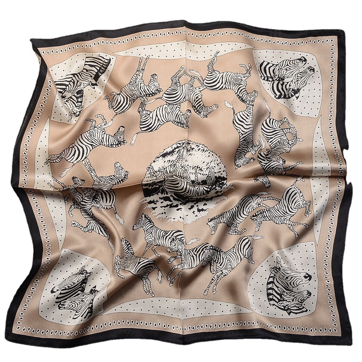 100% Silk Vintage Zebra Print Scarf Women 20 Inch Small Bandana Kerchief Wrap Headband